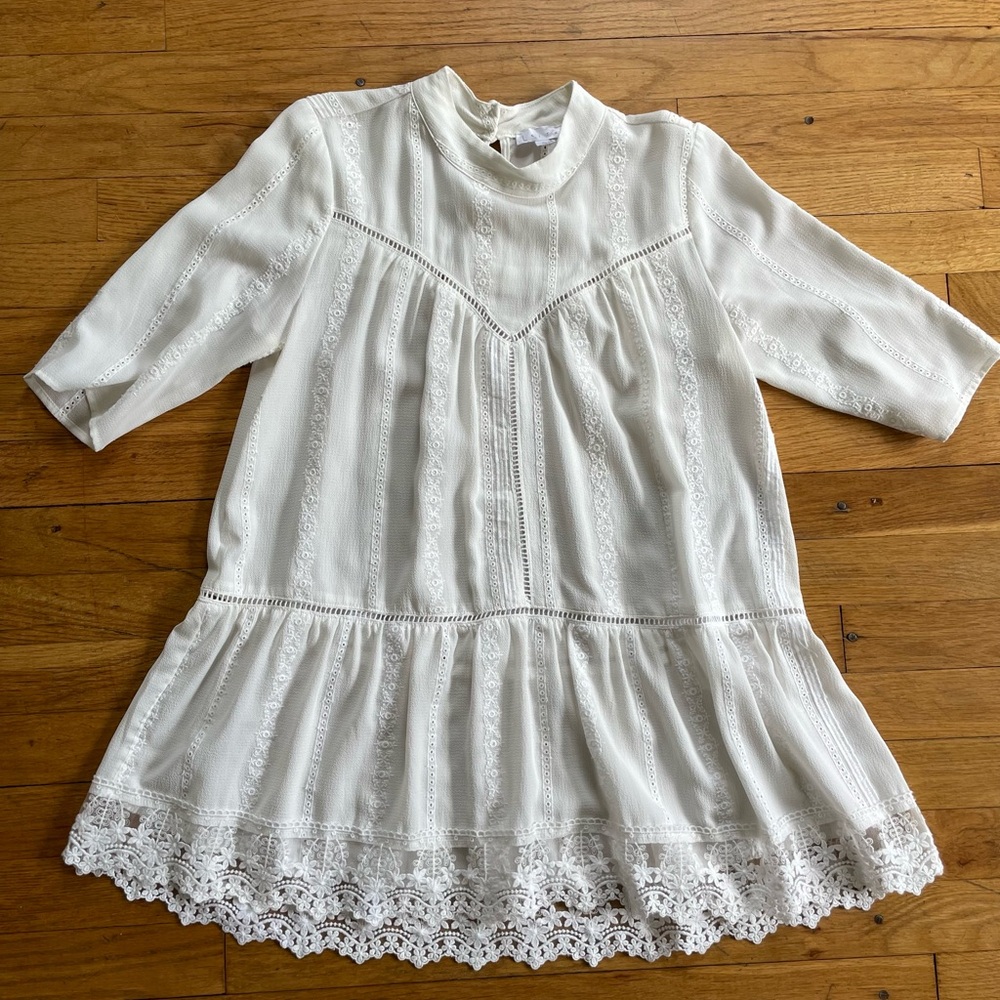 Leith White Embroidered High-Neck Blouse